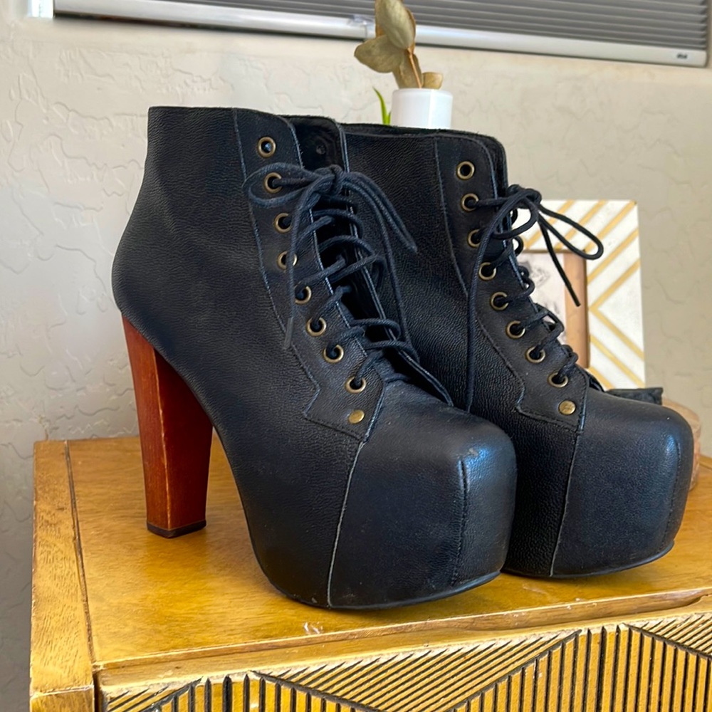 Jefferey Campbell Lita black leather platform boots Womens size 6.5